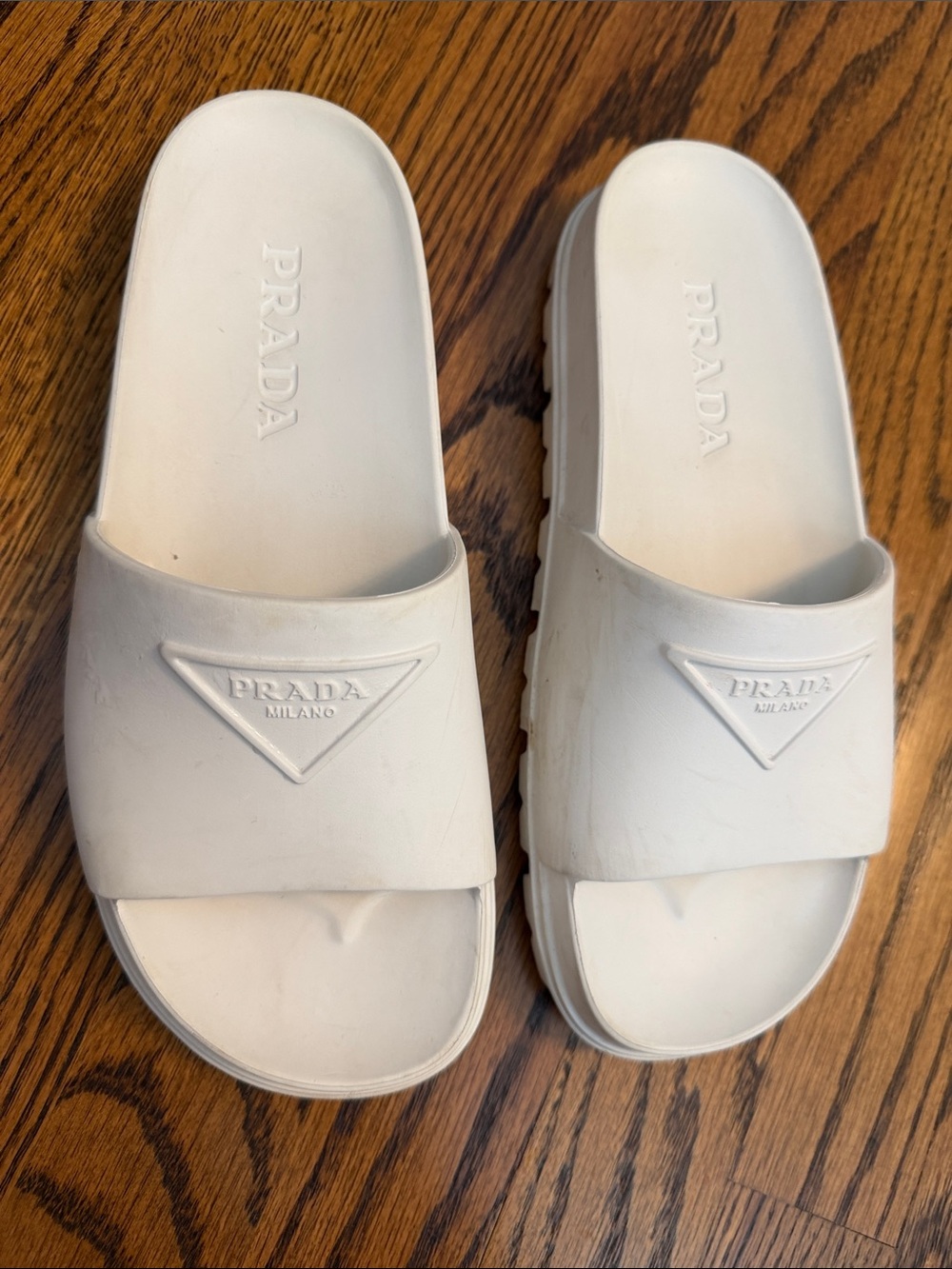 Prada White Logo Slide Sandals for Women